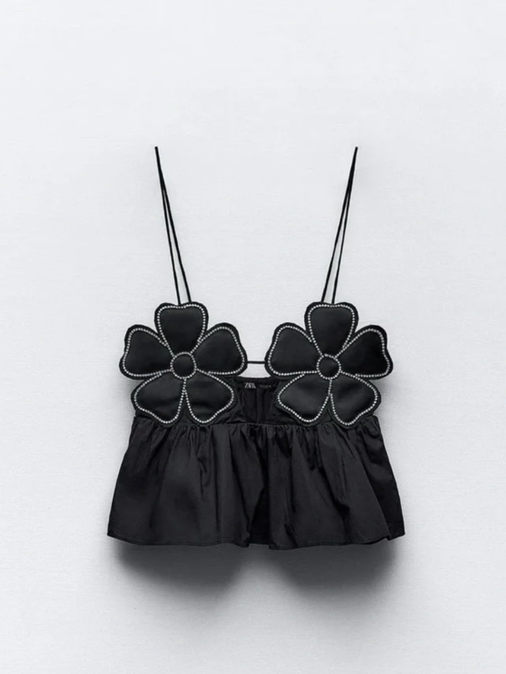 ZARA RHINESTONE FLORAL POPLIN TOP